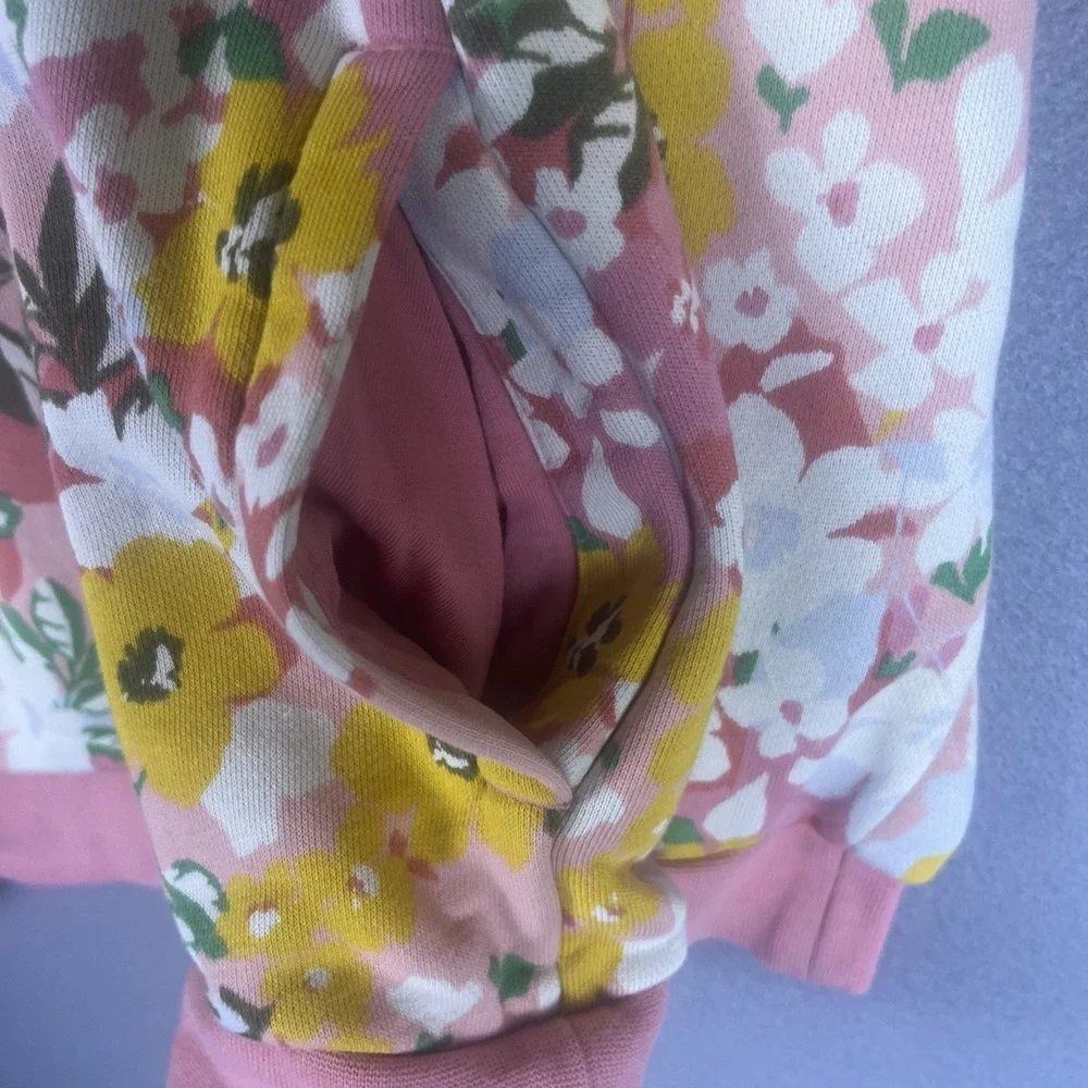 ADIDAS‎ Girls Graphic Hoodie Sz Medium Pink Floral Cotton